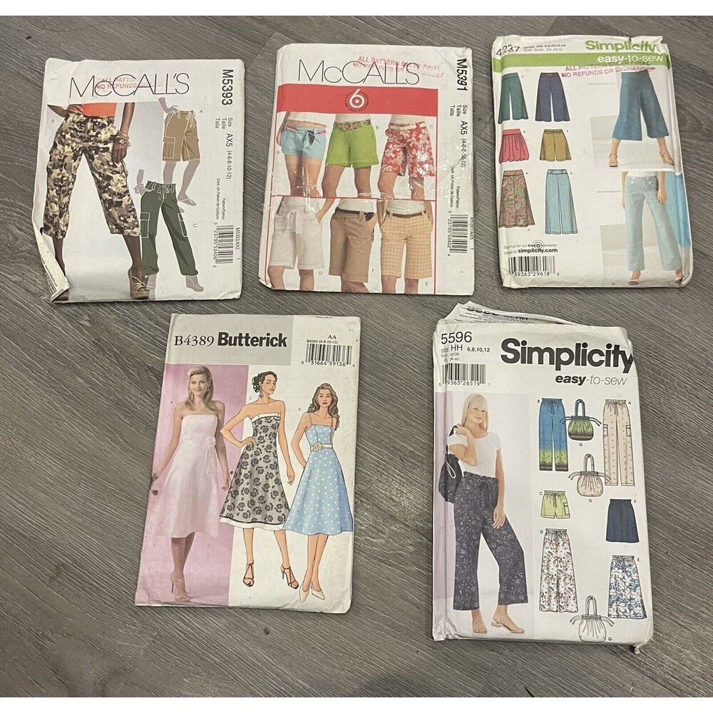 Lot of 5 sewing patterns Womens sizes 4-12 dresses shorts pants McCalls Butteric